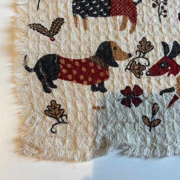 NICOLE MILLER Dog Dachshund Napkins Colorful Textured Fabric Fringe Set Of 4 - Picture 3 of 6